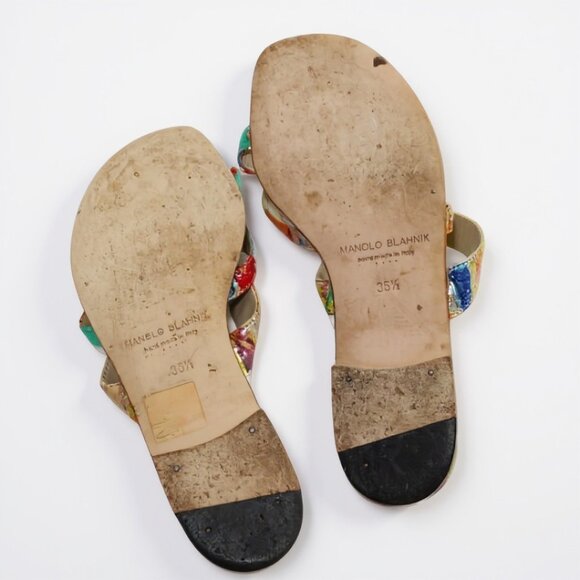 Manolo Blahnik Susa Spatter Paint Cork Flat Sandal, Size 6.5 - Picture 10 of 10